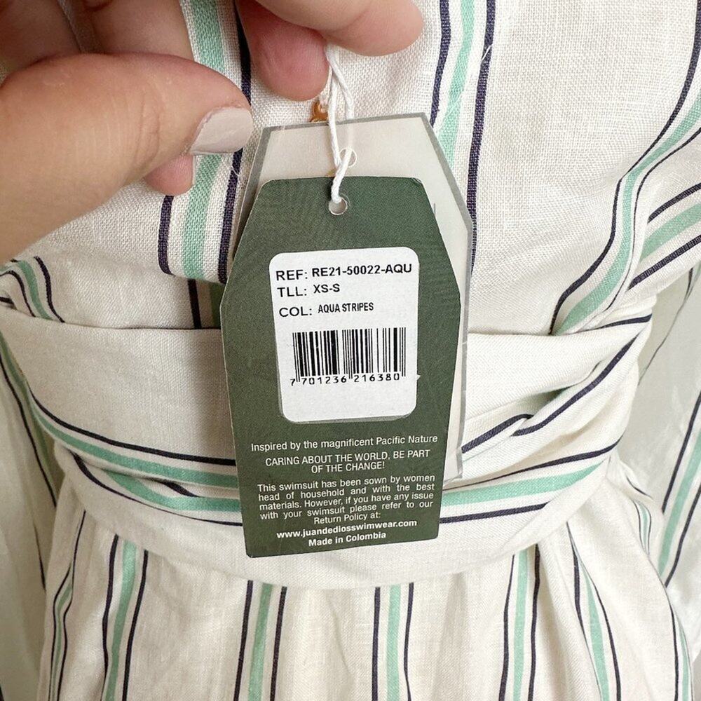 Juan de Dios Leticia Multicolor Striped Linen Embroidered Wrap Maxi Dress - Picture 8 of 8